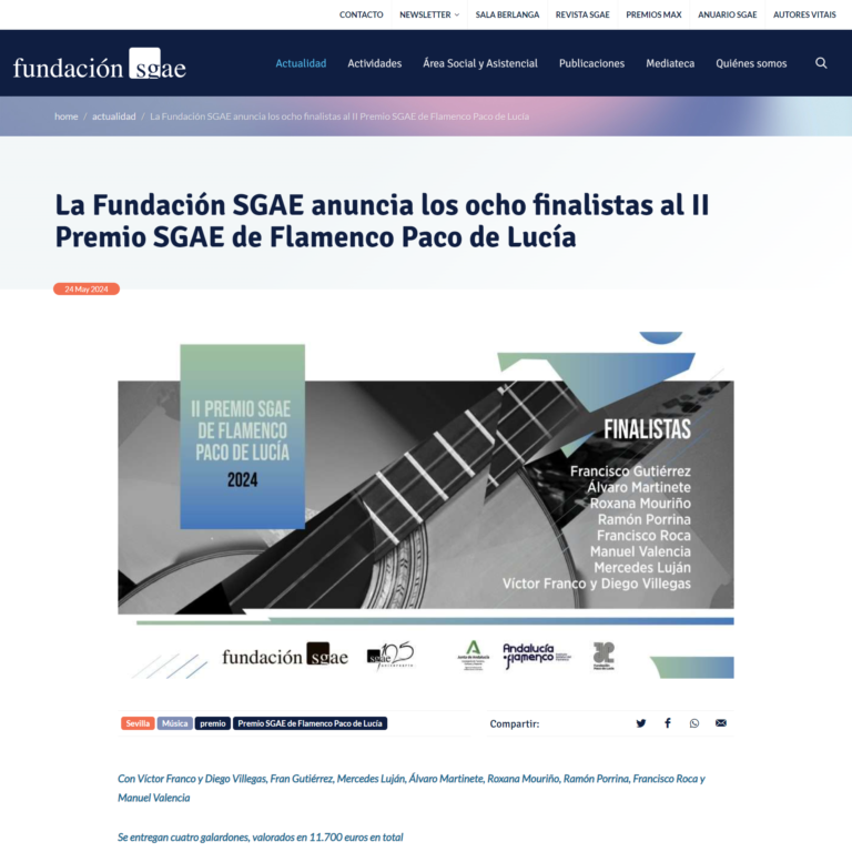 article on the award finalists on Fundación SGAE website