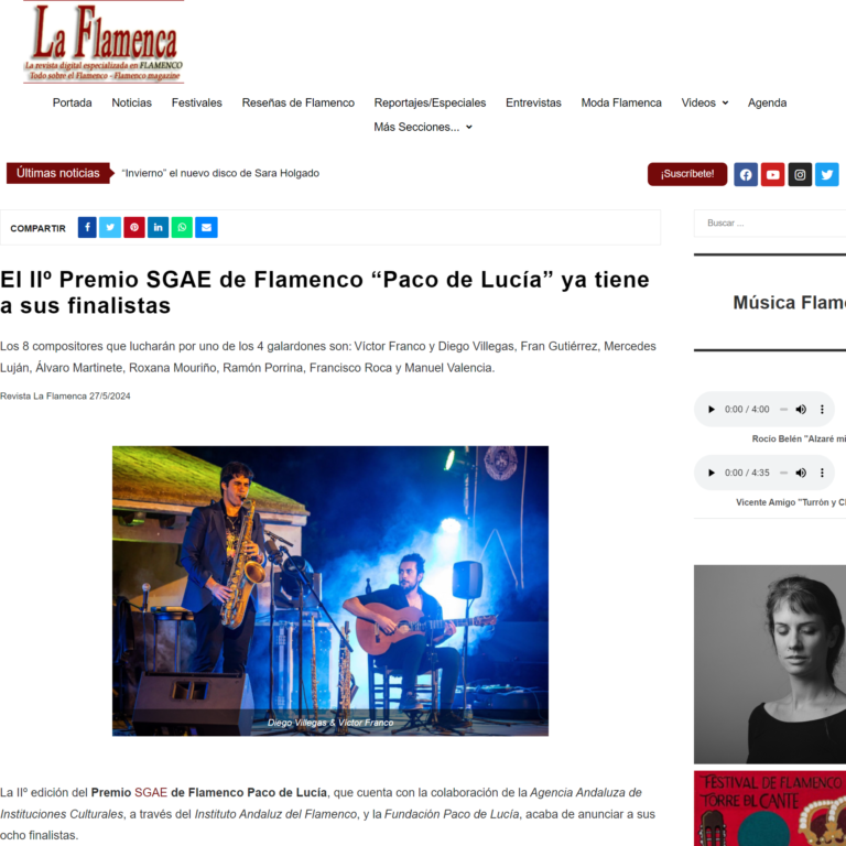 article on SGAE award finalists on La Flamenca website