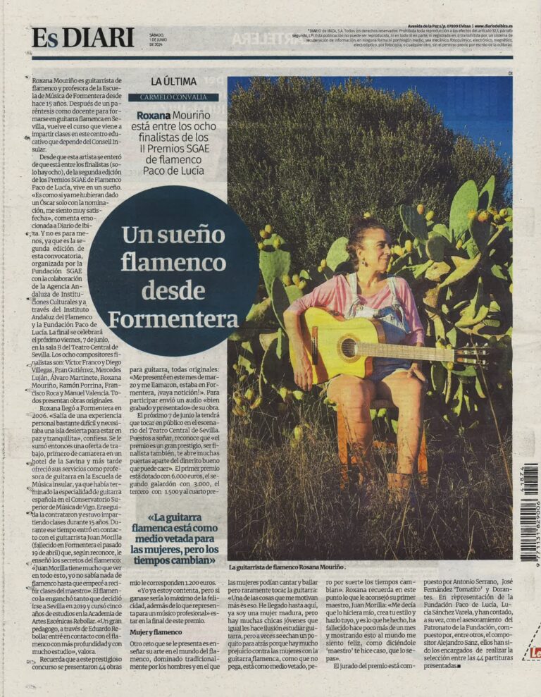 Article on Roxana Mouriño from local Newspaper "Es Diari", title: "Un sueño flamenco desde Formentera"